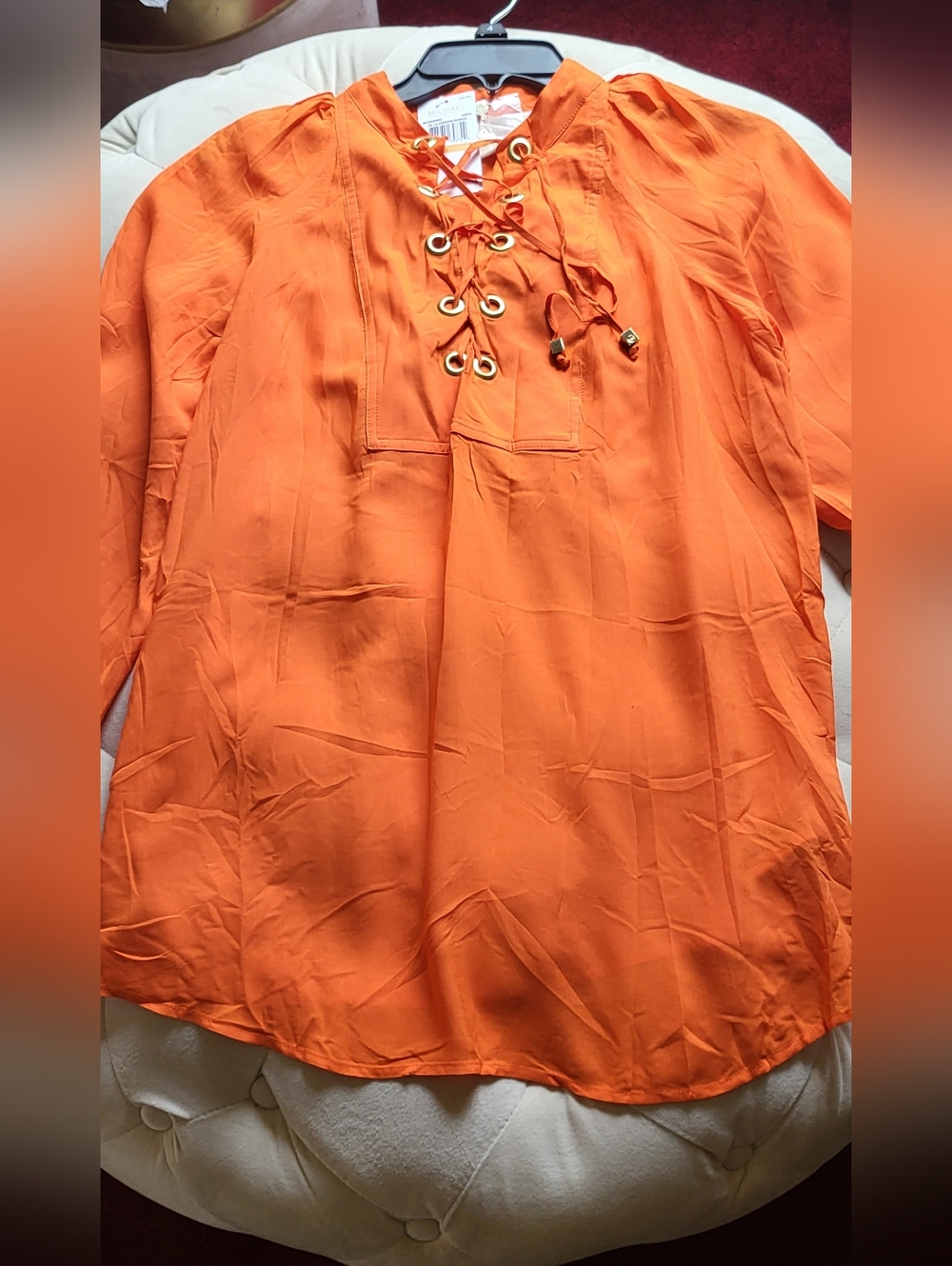 Michael kors orange blouse Lace-detail Size S Nwt - Picture 3 of 10